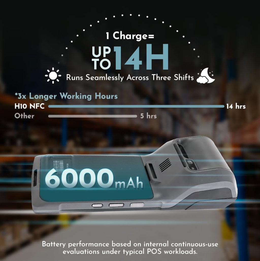 POS PDA H10 Receipt Printer Android 13 and 58mm High Speed Thermal Printer 5.5' Touch Screen. Handheld Mobil Point of Sale Tablet. Scan 1D/2D/QR barcodes. Support 4G. 3GB Ram+32GB ROM