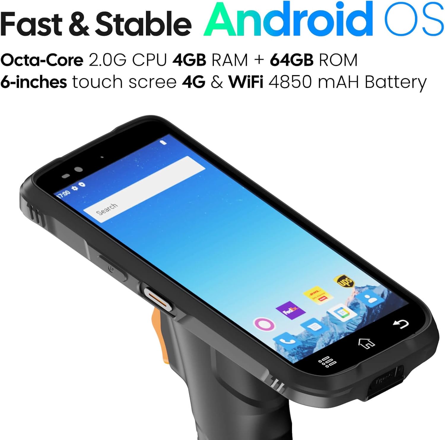 RAYOUNGTEK Rugged Android Barcode Scanner Handheld PDA Mobile Computer with Pistol Grip, 6.0" Display Octa-Core 2.0GHz 4GB+64GB Build-in Zebra SE4710 Engine, 4G LTE/WiFi Warehouse Inventory Scanner