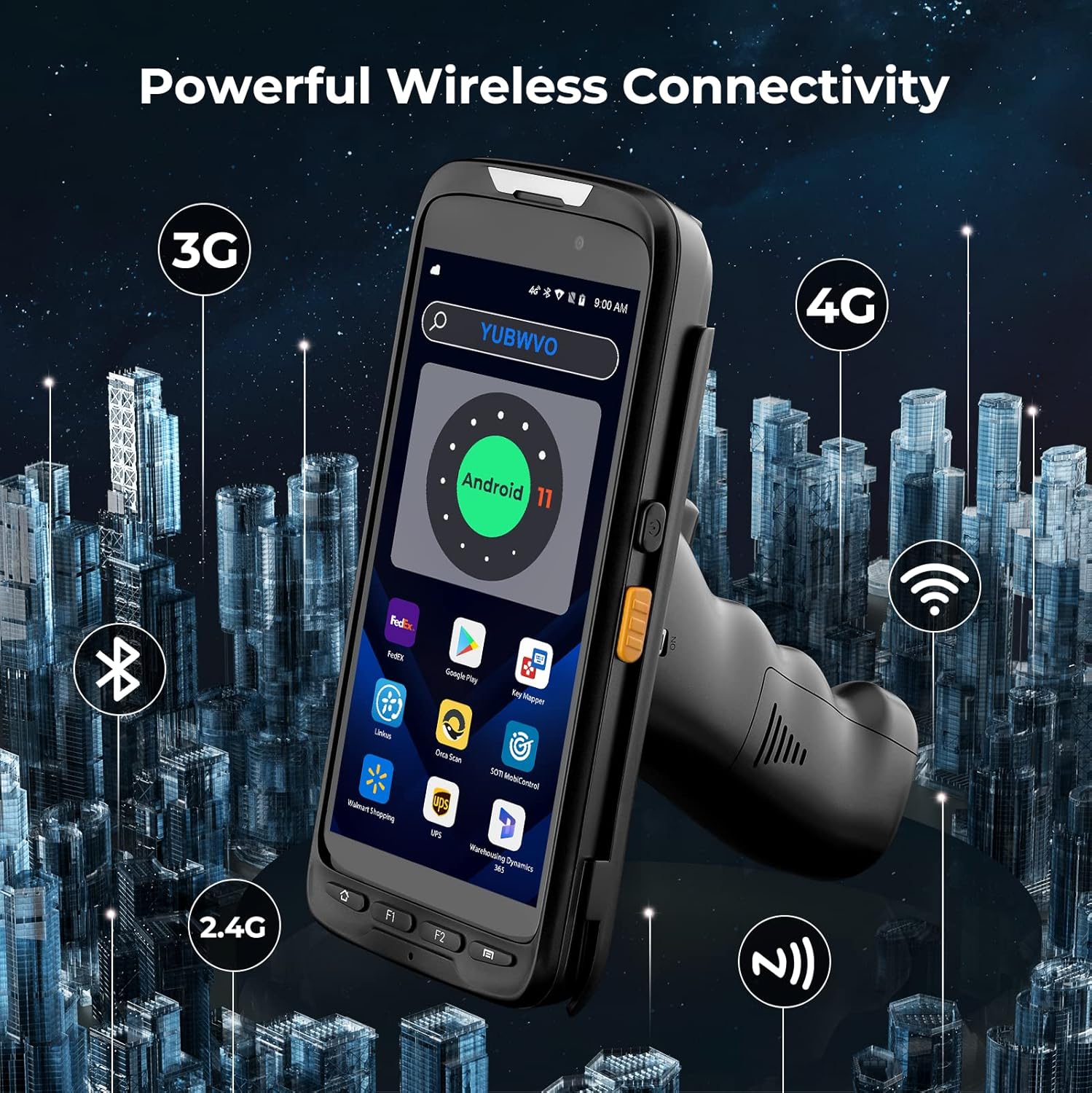 Android 11 9000mAh Barcode Scanner with Pistol Grip IP65 Rugged PDA Handheld with Zebra SE4710 Scanner, NFC 3G 4G Bluetooth GPS Wi-Fi QR 1D 2D Barcode Scanner, Removable Battery