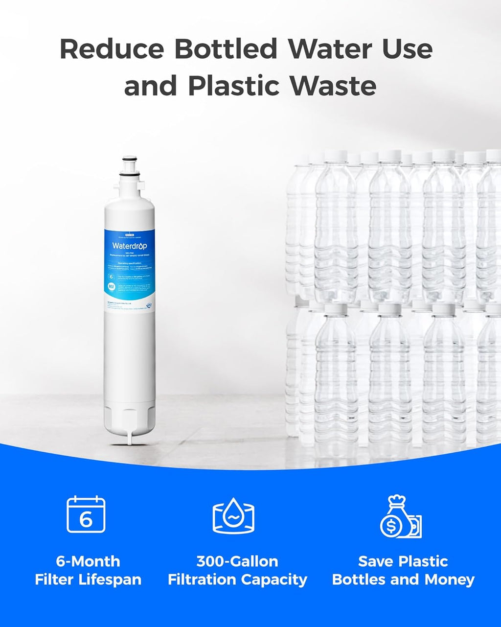 Waterdrop WD-F19C Replacement for GE® RPWFE®, RPWF (Built-in CHIP) Refrigerator Water Filter, Compatible with GFE28GYNFS, GFE28GELDS, PFE28KELDS, PFE28KYNFS, GFD28GELDS, PWE23KELDS, 4 Filters