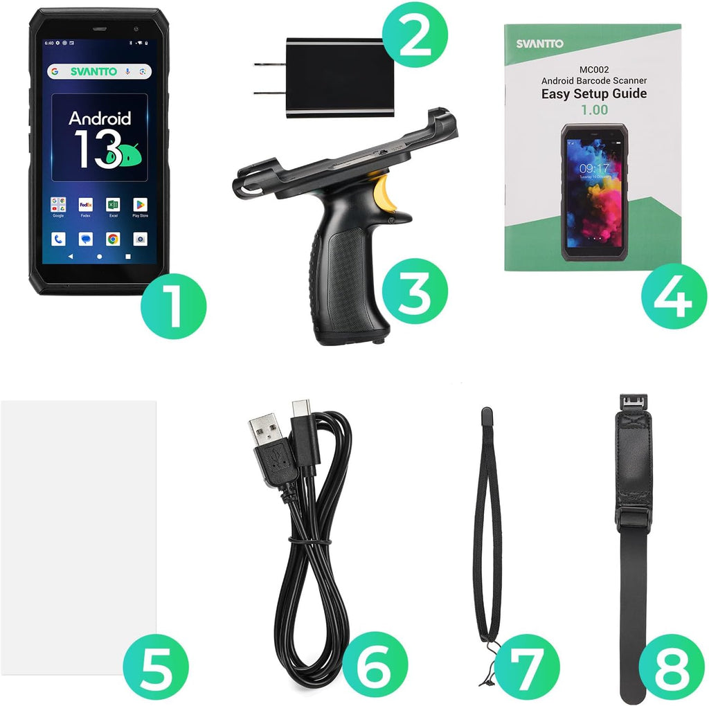 SVANTTO Android 13 Barcode Scanner with Pistol Grip, 1D/2D/QR Bar Code Scan Engine, 4+64GB, Bluetooth 5.1, Wi-Fi 6, 4G LTE, NFC, 5000mAh Big Battery 5.5" Handheld Rugged PDA Scanner for WMS Management