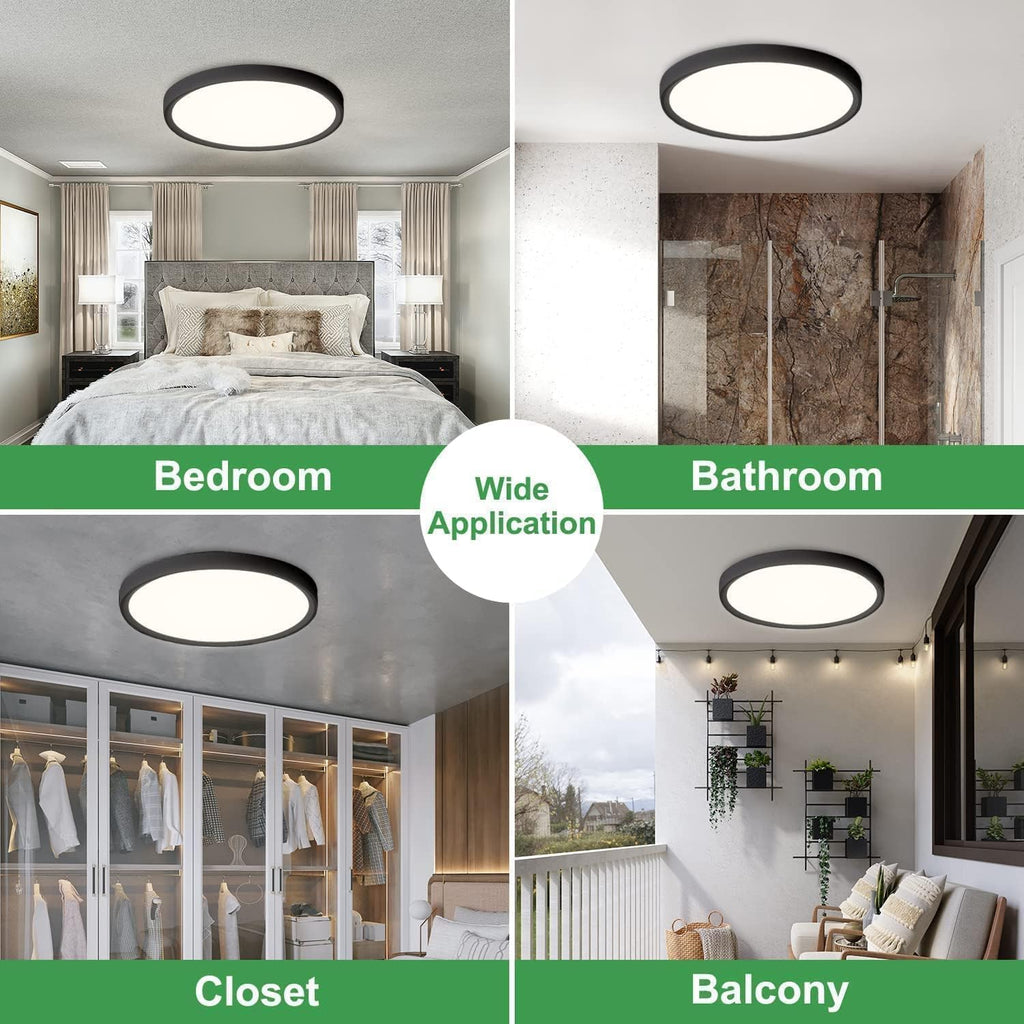 16 Inch LED Flush Mount Ceiling Light White, 32W, 3480LM, 3000K/4000K/6000K CCT Selectable, Round Flat Panel Light Low Profile Ceiling Light Fitures for Hallway, Kitchen, Bedroom, 6PK,Black