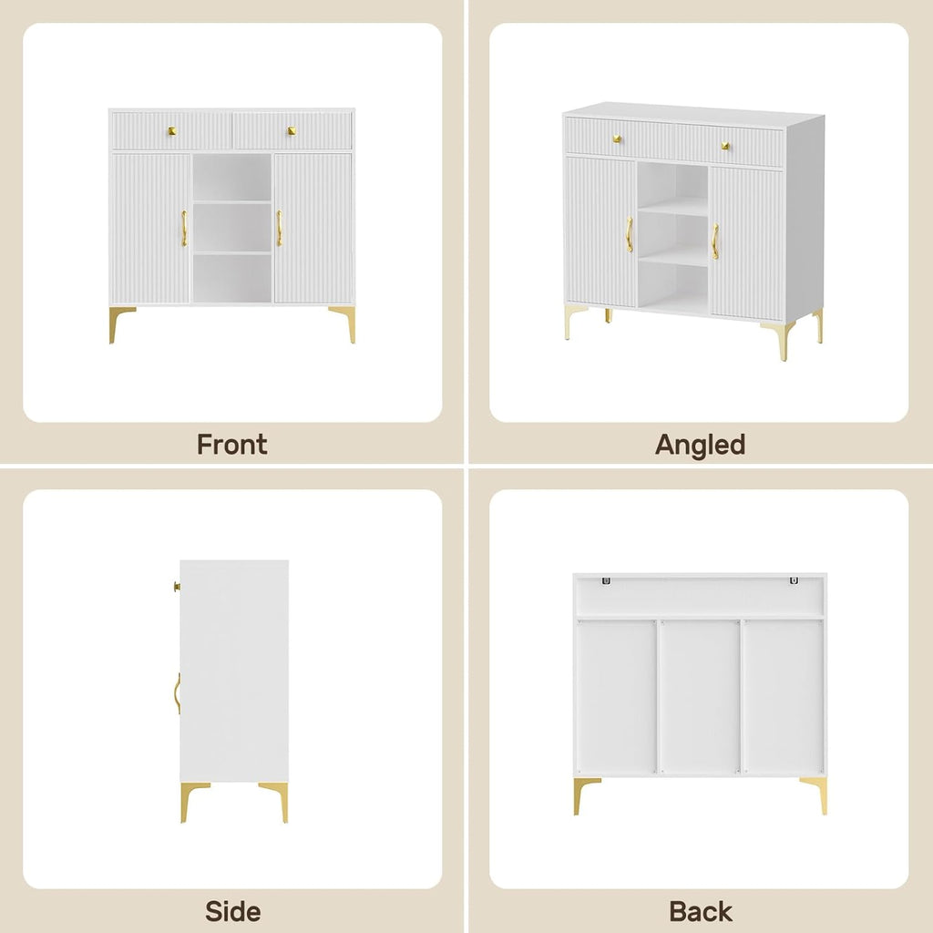 Sideboard Buffet Cabinet with Adjustable Shelves, Modern Storage Cabinet with Drawers and Doors, White Kitchen Buffet for Dining Room, Living Room, Entryway, 39.4 Inch