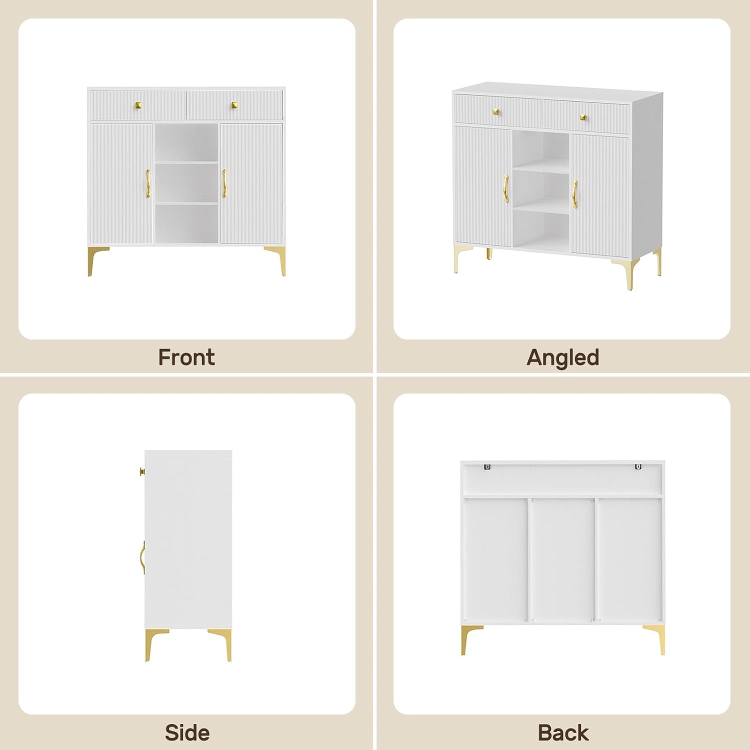 Sideboard Buffet Cabinet with Adjustable Shelves, Modern Storage Cabinet with Drawers and Doors, White Kitchen Buffet for Dining Room, Living Room, Entryway, 39.4 Inch