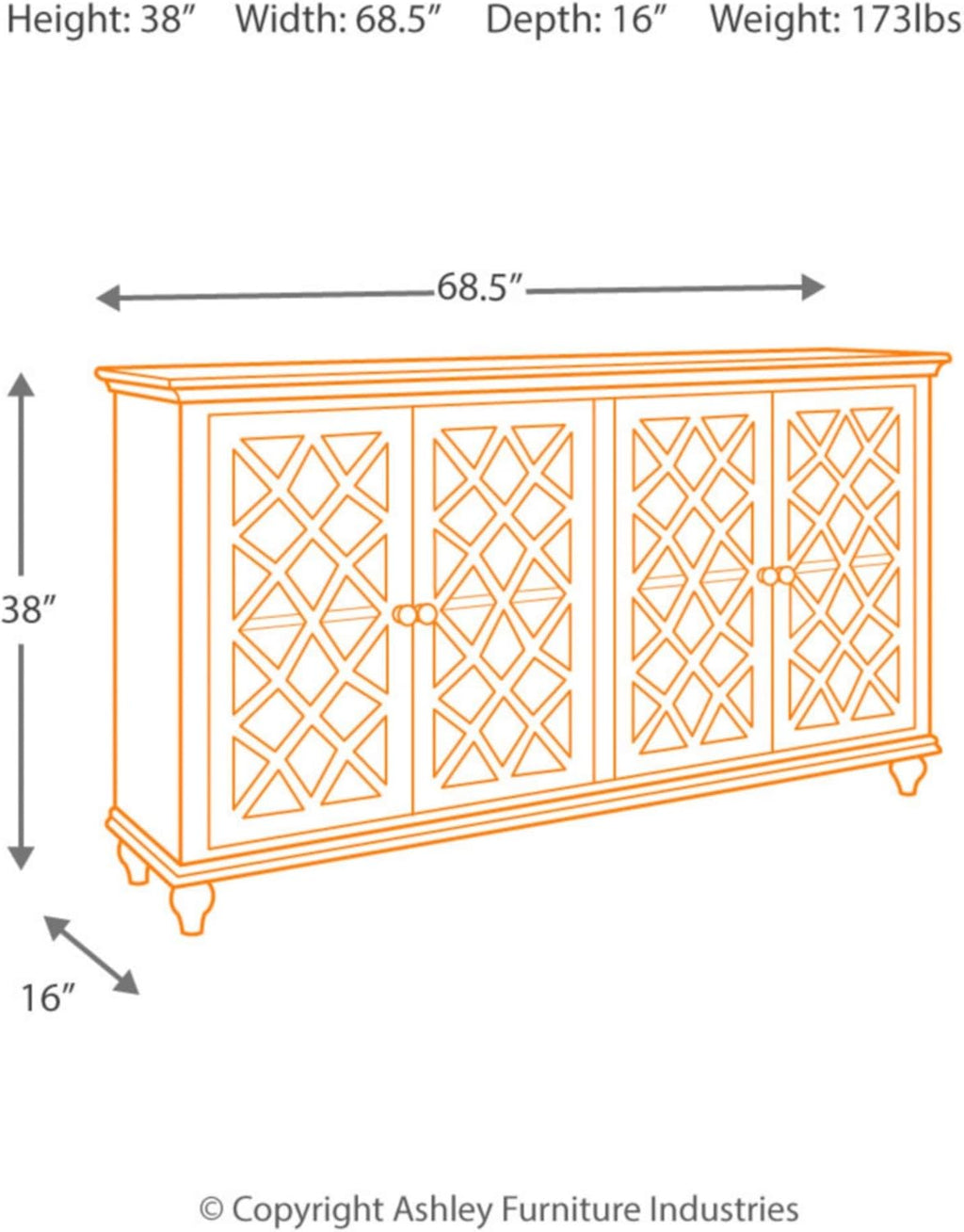 Signature Design by Ashley Mirimyn Vintage 69" 4-Door Accent Cabinet with Mirrored Glass and 2 Adjustable Shelves, Antique Blue
