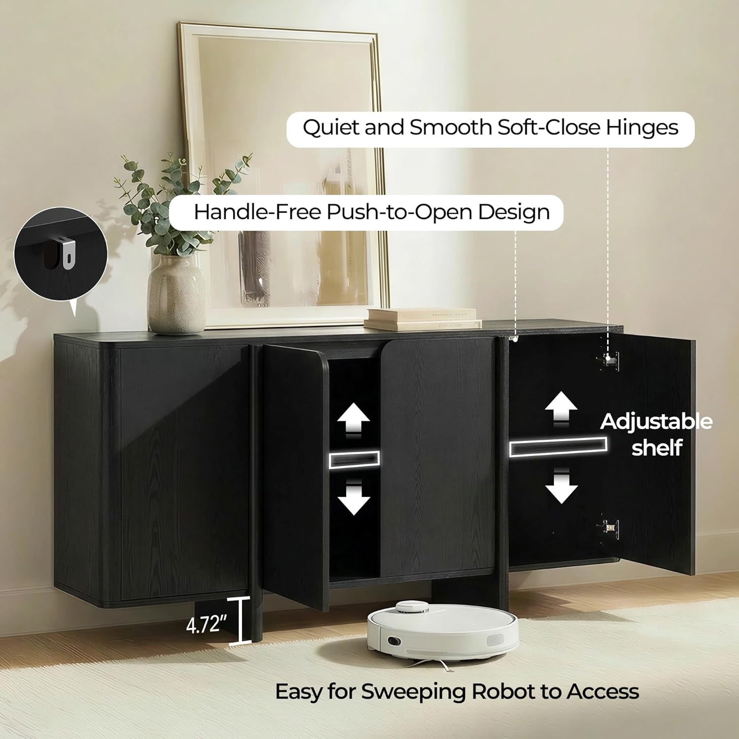 CHITA 66" Sideboard Buffet Cabinet with Storage, Modern Console Cabinet with 4 Doors & Adjustable Shelves, Storage Credenzas for Living Room, Kitchen, Hallway, Bar, Black