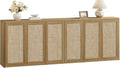 SICOTAS Rattan Sideboard Buffet Console Table - 95” Larger Modular Credenza Stand, 3 Pieces Boho Coffee Bar Cabinet with Storage & Adjustable Shelves for Hallway, Living Room, Dining Room