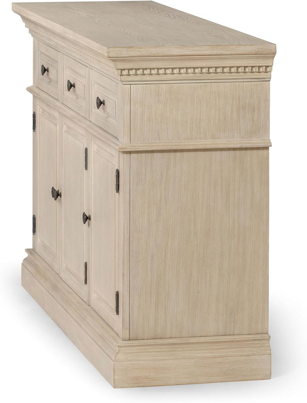 Maven Lane Theo Traditional Large Wooden Sideboard, Accent Buffet Server Table with Doors for Kitchen or Living Room in Antiqued White Finish