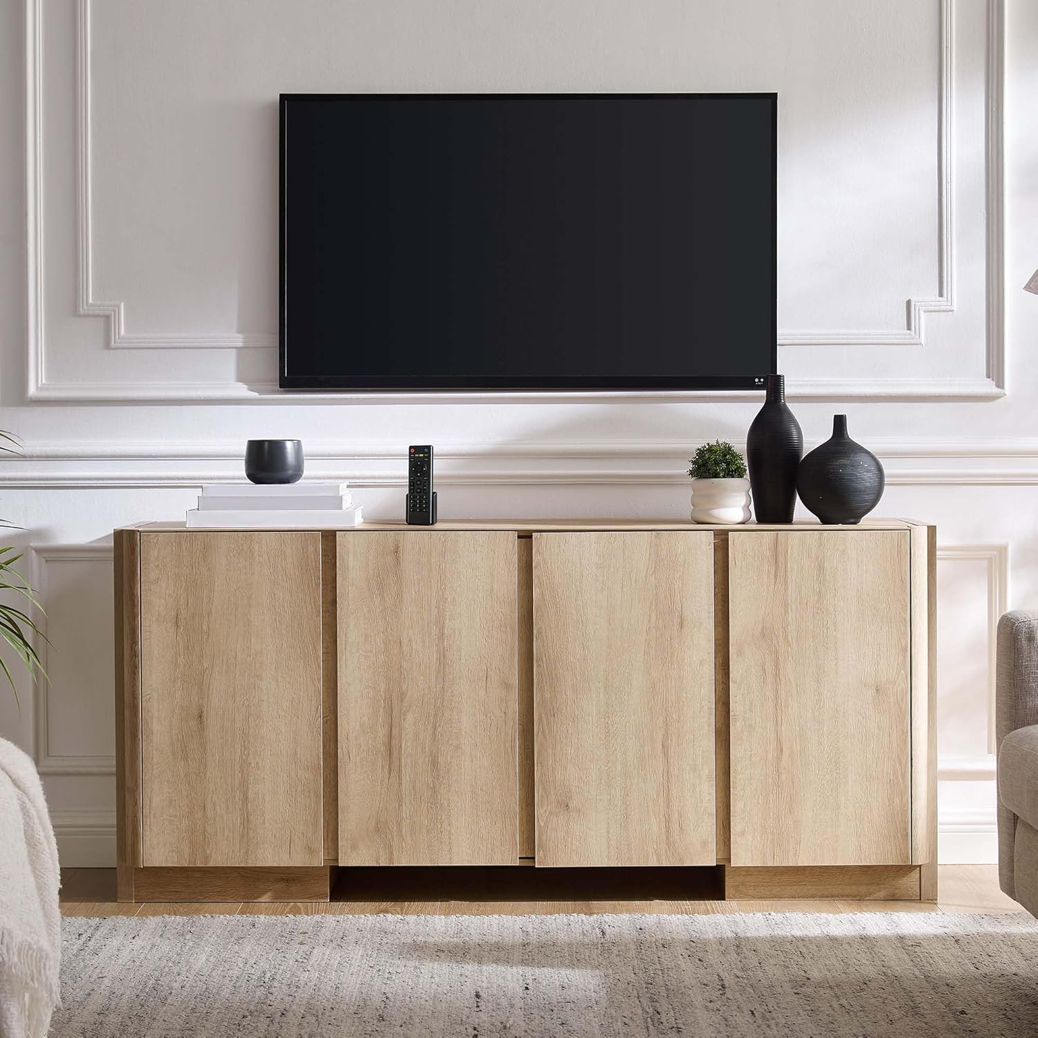 66" Large Sideboard Buffet Cabinet with Storage, 30" Tall Modern Kitchen Storage Cabinet, Adjustbale Shelf, Coffee Bar, Long Accent Table for Dining Room, Living Room, Entryway, Natural Oak