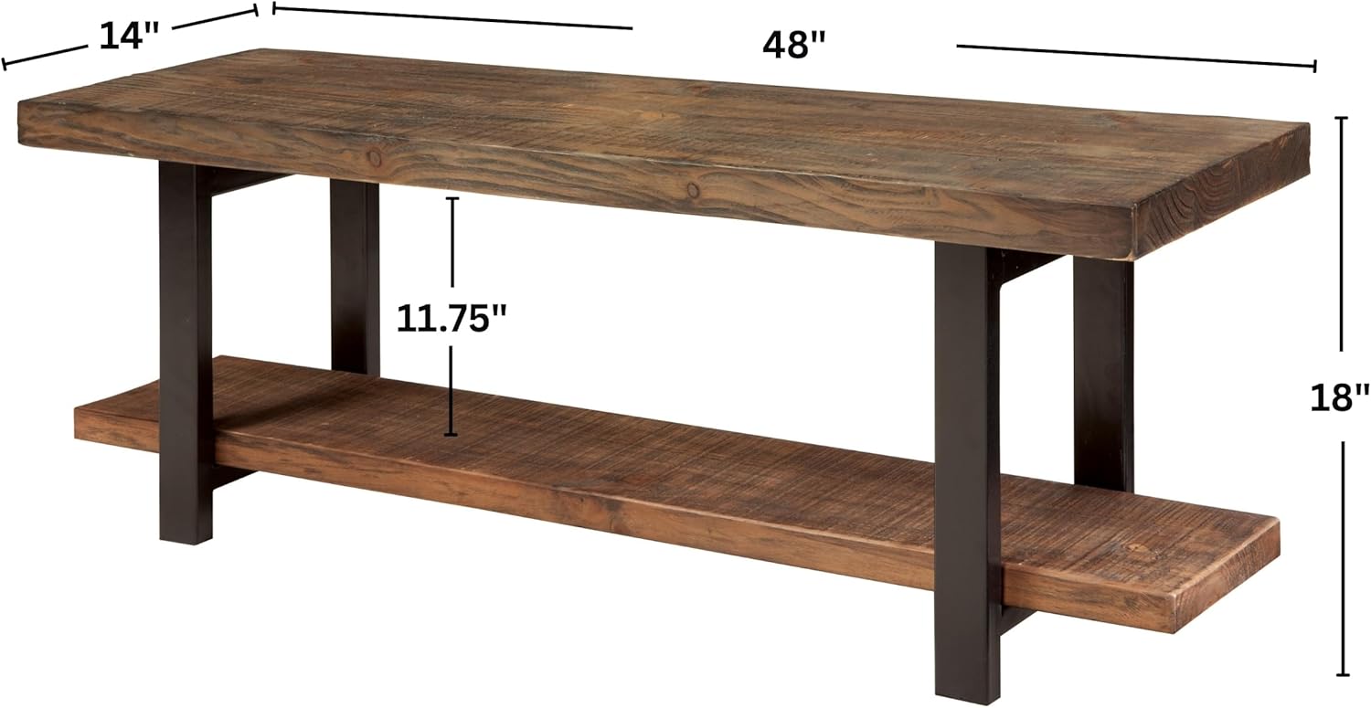 Alaterre Furniture Pomona Entryway Bench – Modern Rustic 48-Inch Solid Wood Bench with Open Bottom Storage Shelf – Farmhouse Hallway Seating for Mudroom or Foyer (Rustic Brown)