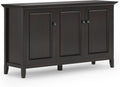SIMPLIHOME Amherst 60-inch Wide Solid Wood 3-Door Storage Cabinet in Hickory Brown, Transitional-Style Buffet Sideboard for Living Room, Dining Room or Entryway