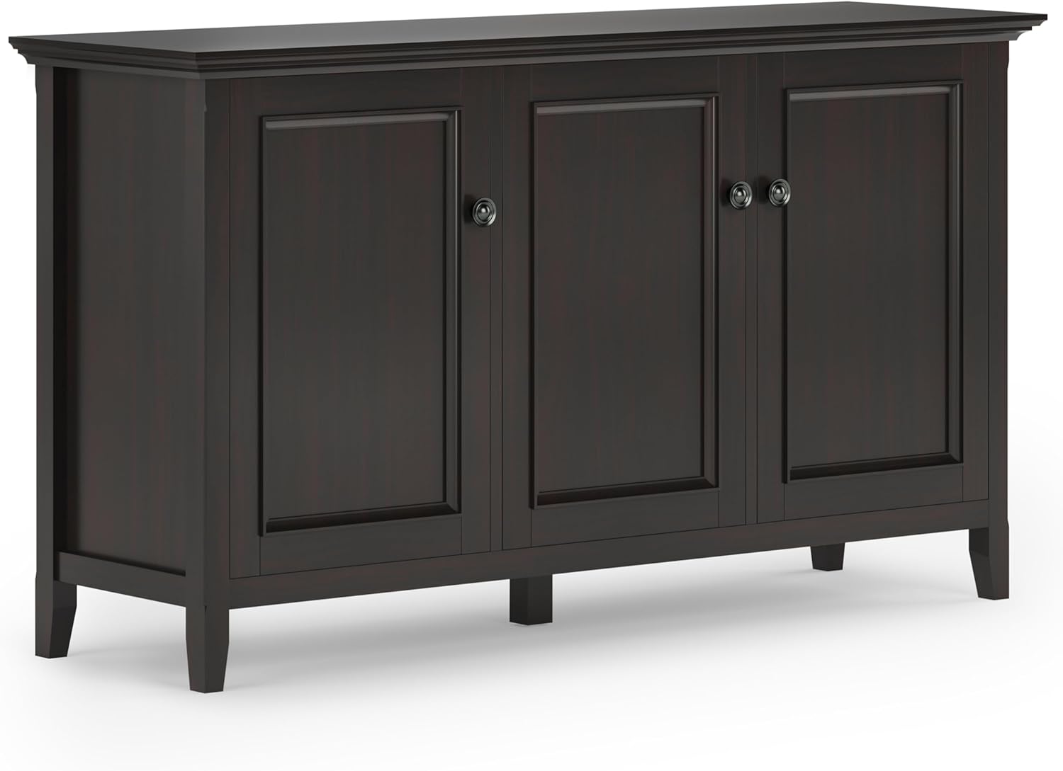 SIMPLIHOME Amherst 60-inch Wide Solid Wood 3-Door Storage Cabinet in Hickory Brown, Transitional-Style Buffet Sideboard for Living Room, Dining Room or Entryway
