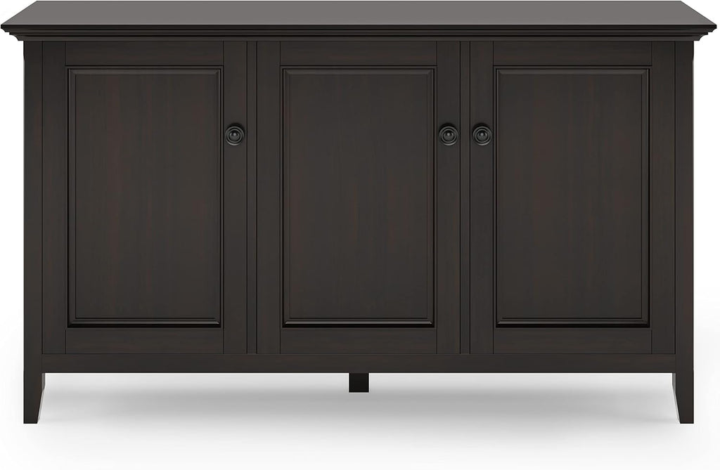 SIMPLIHOME Amherst 60-inch Wide Solid Wood 3-Door Storage Cabinet in Hickory Brown, Transitional-Style Buffet Sideboard for Living Room, Dining Room or Entryway