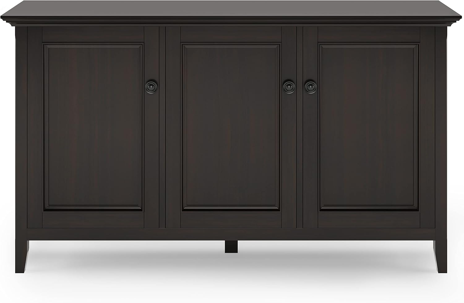 SIMPLIHOME Amherst 60-inch Wide Solid Wood 3-Door Storage Cabinet in Hickory Brown, Transitional-Style Buffet Sideboard for Living Room, Dining Room or Entryway