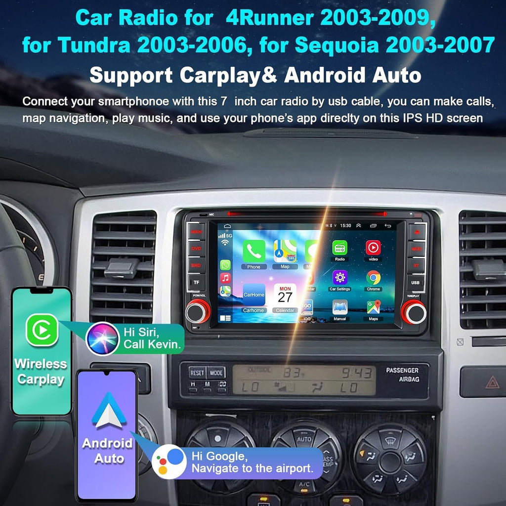 7 Inch Car Radio for Toyota 4Runner 2003-2009, for Tundra 2003-2006, for Sequoia 2003-2007, Car Stereo with CD/DVD Player- CarPlay & Android Auto,Bluetooth & FM Radio