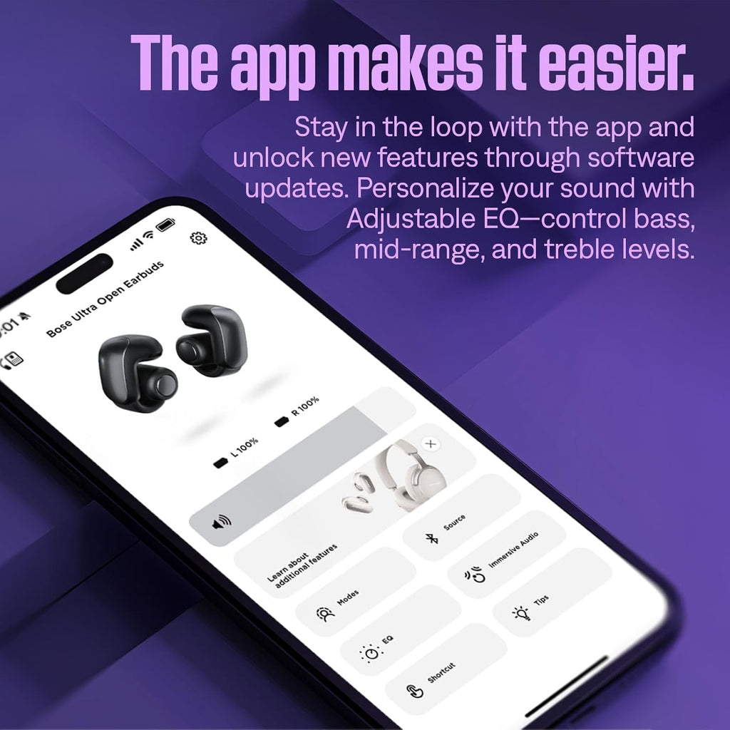 Bose Ultra Open Earbuds with Immersive Audio, Open Ear Wireless Clip on Earbuds for Comfort, OpenAudio for Awareness, Up to 48 Hours of Battery Life, Black (Renewed)