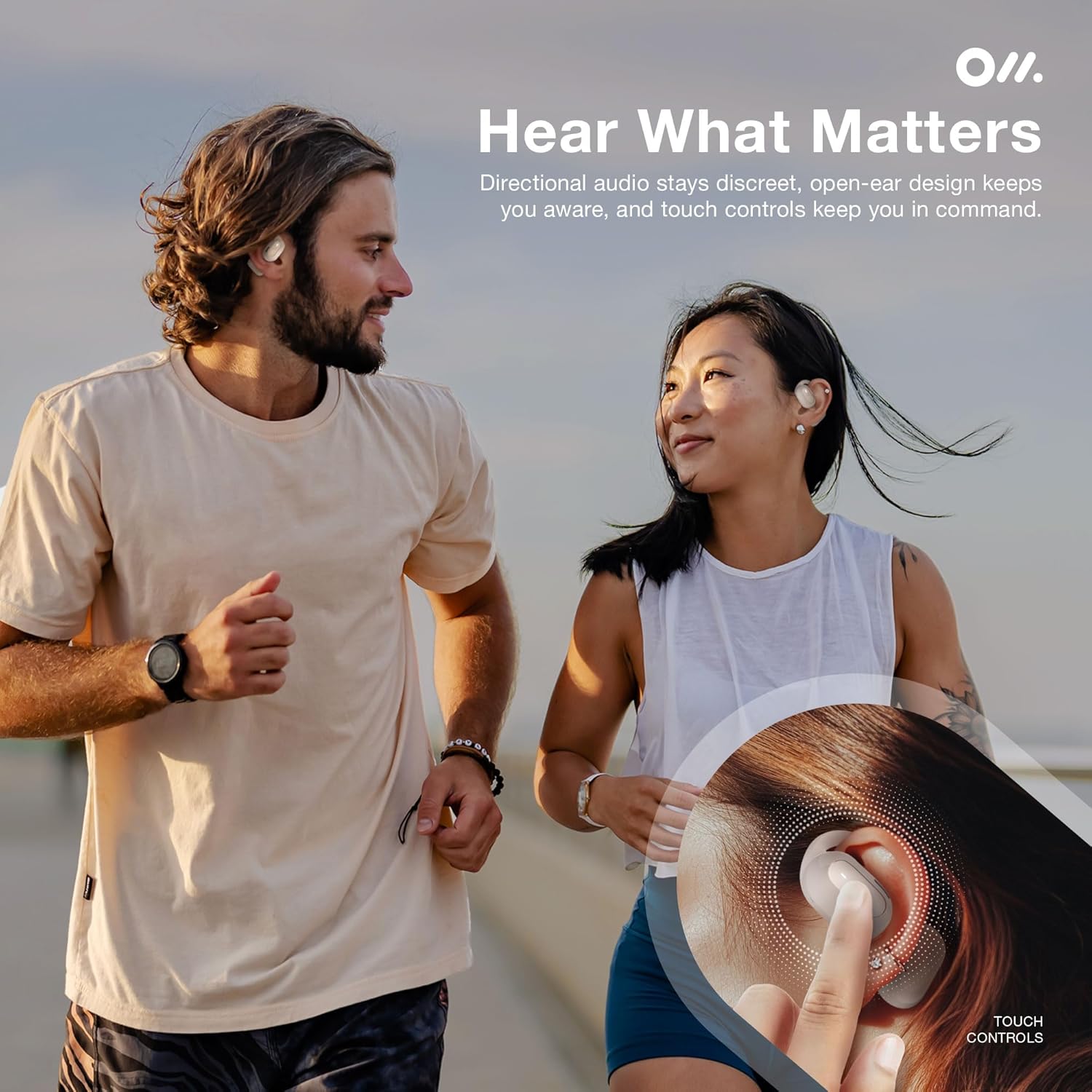 Oladance OWS2 Open Ear Wireless Headphones, Memory Titanium Frame, Virtual Bass 2.0, 16.5mm Drivers, 19H Battery, IPX4 Waterproof, Touch Controls, Bluetooth 5.3, Multi-Point Pairing (White)