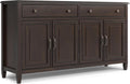 SIMPLIHOME Connaught Buffet - 67 inch Wide Solid Wood 4 Door Sideboard Cabinet in Dark Chestnut Brown, Traditional Dining Room Storage for Kitchen or Living Room with 2 Drawers and Adjustable Shelves
