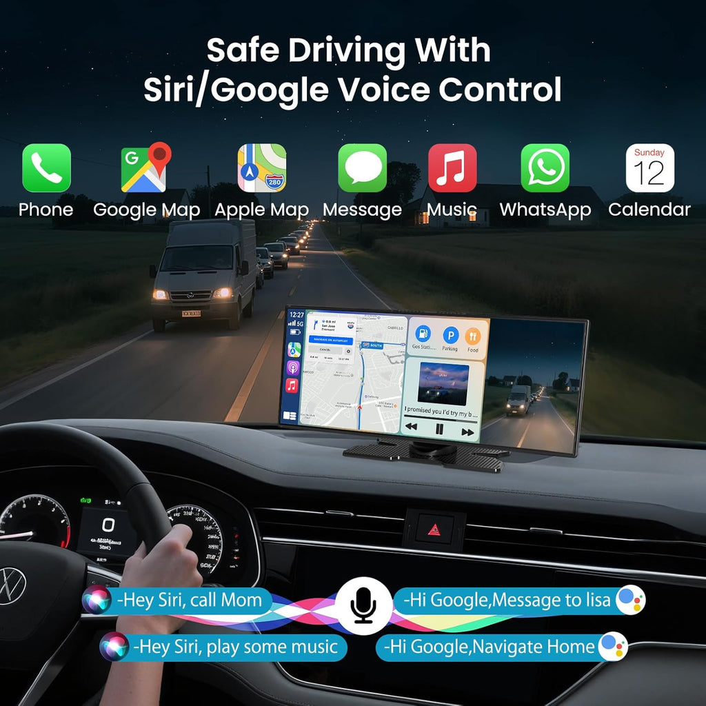Largest 11.5 inch Wireless CarPlay Screen for Car, A-pple CarPlay & Android Auto HD Touchscreen with 4K Dash Cam/1080P Backup Camera/Navigation/Bluetooth/Voice Control/FM/Mirror Link,for All Vehicles