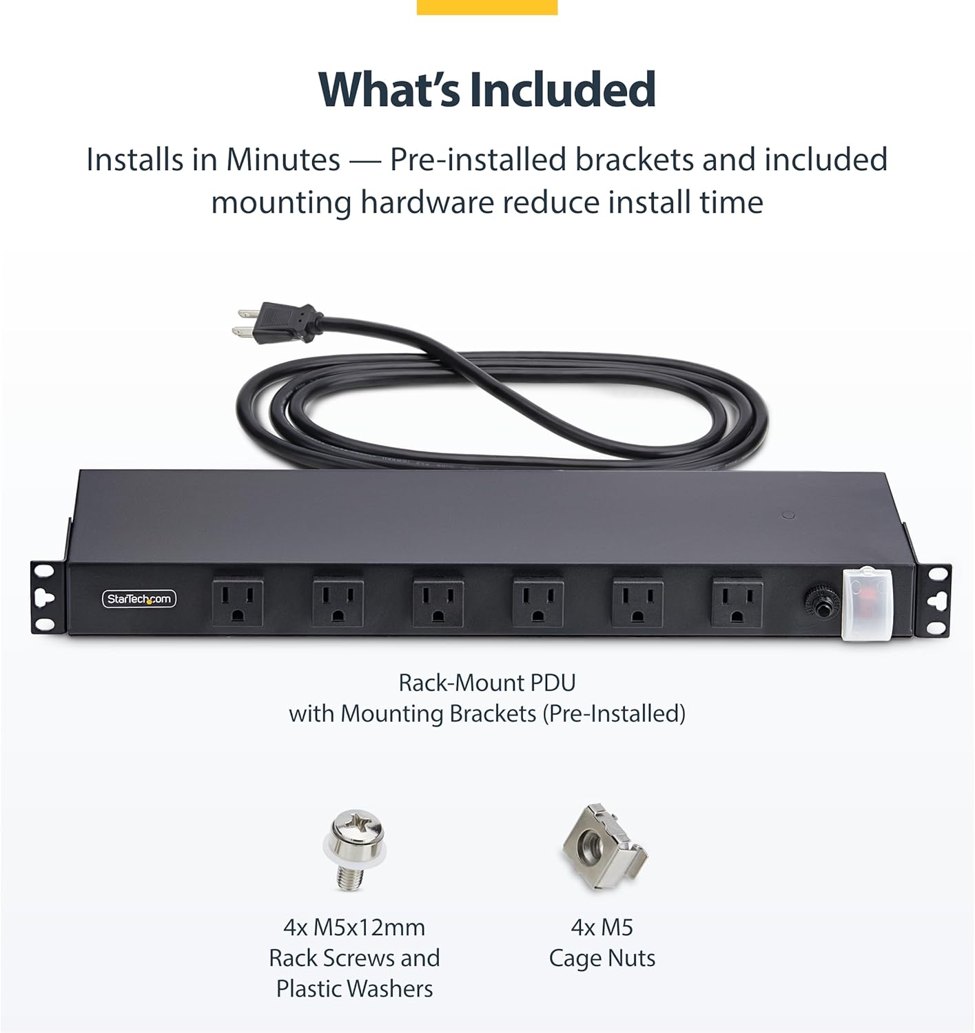 StarTech.com 12-Outlet Rackmount PDU, 1U Server Power Strip, Wide-Spaced Right-Angle Ports, Mounted Power Distribution Unit
