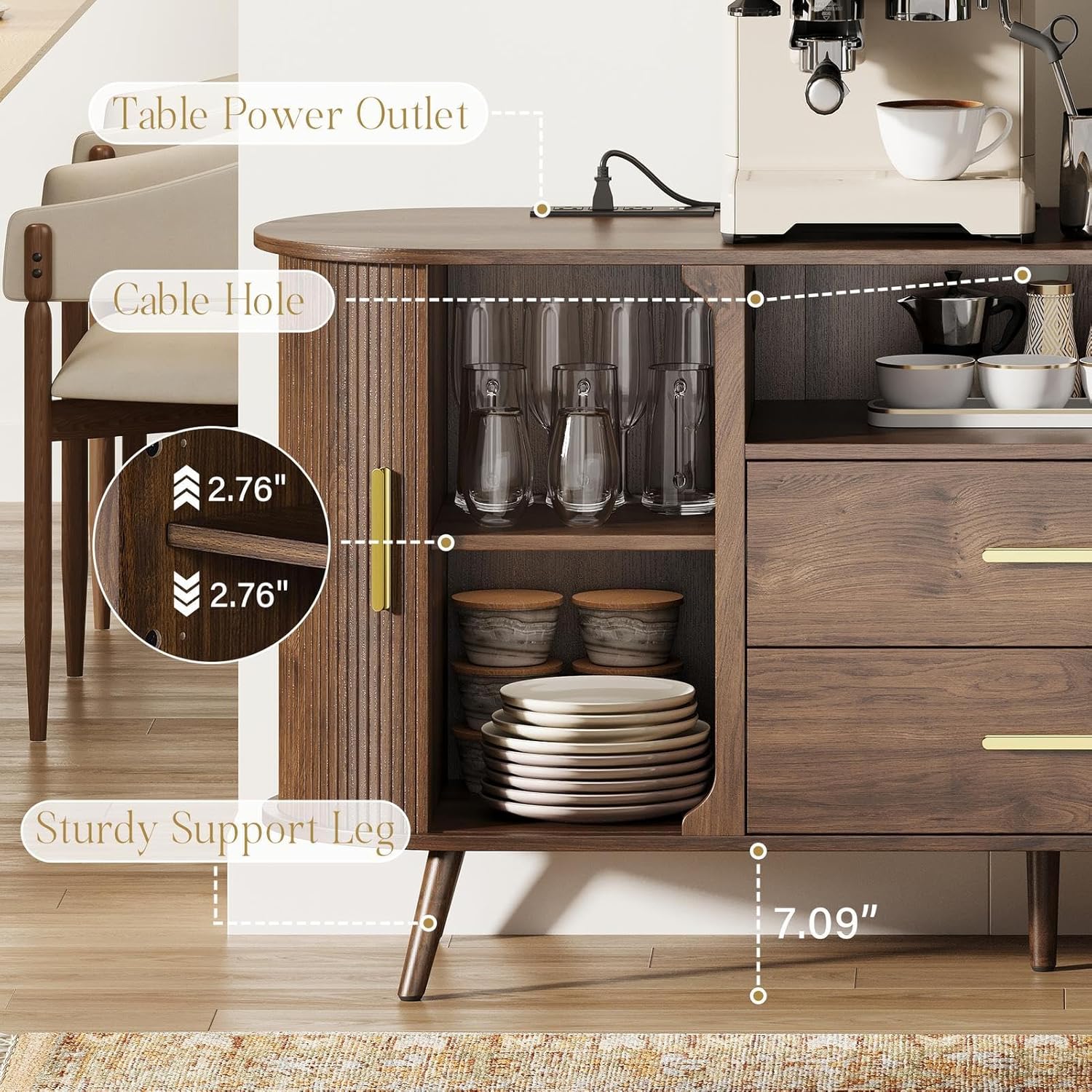 60" Sideboard Buffet Cabinet with Storage, Sliding Door & Adjustable Shelf, Modern Accent Sideboard Coffee Bar Console Table for Kitchen, Entryway and Living Room