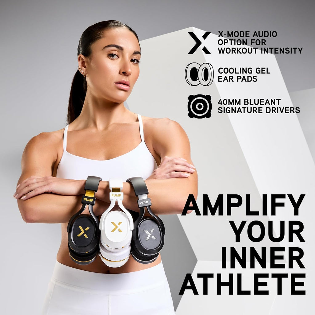 BlueAnt Pump X Wireless Over-Ear Headphones, Bluetooth, Powerful Bass, Active Noise Cancelling & Transparency Mode, Interchangeable Ear Cups, All-Day Comfort for Gym and Training, White/Gold