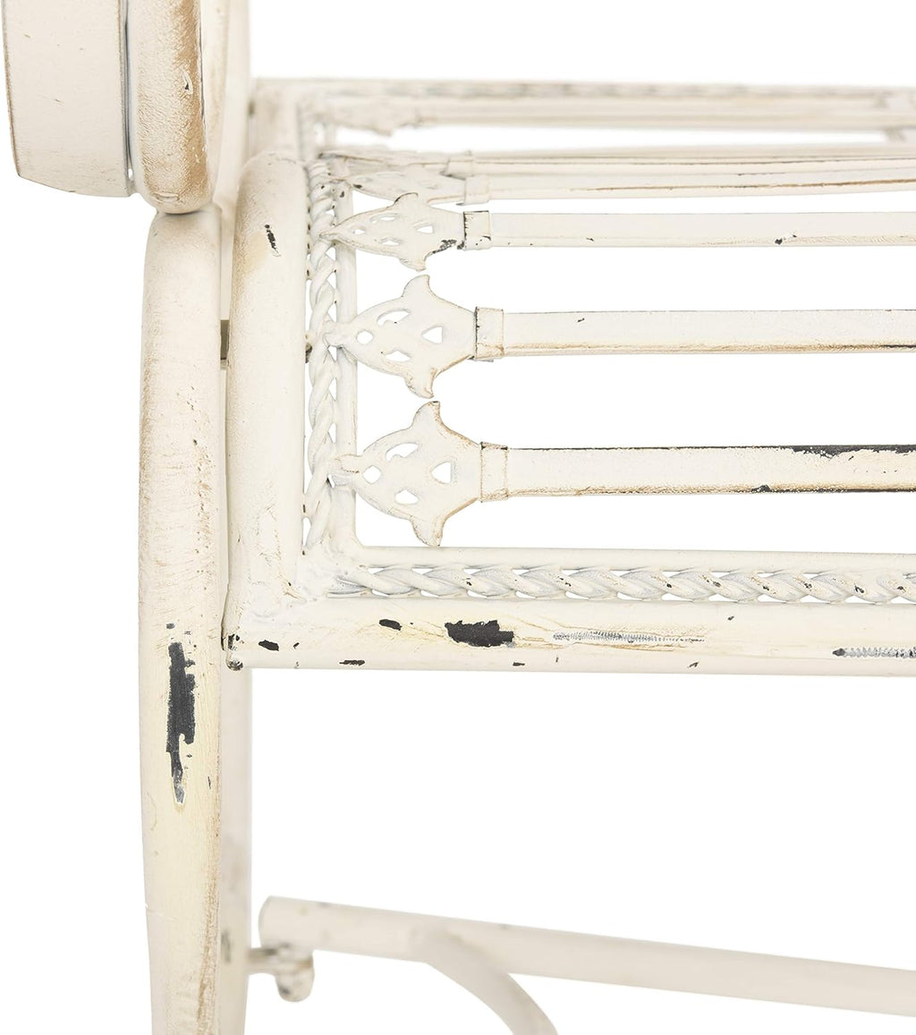 SAFAVIEH Outdoor - Abner Outdoor Iron Garden Bench - Antique White - Scrollwork Design - Ideal for Patio, Deck, Porch, Garden, 17" Seat Height (PAT5017A)