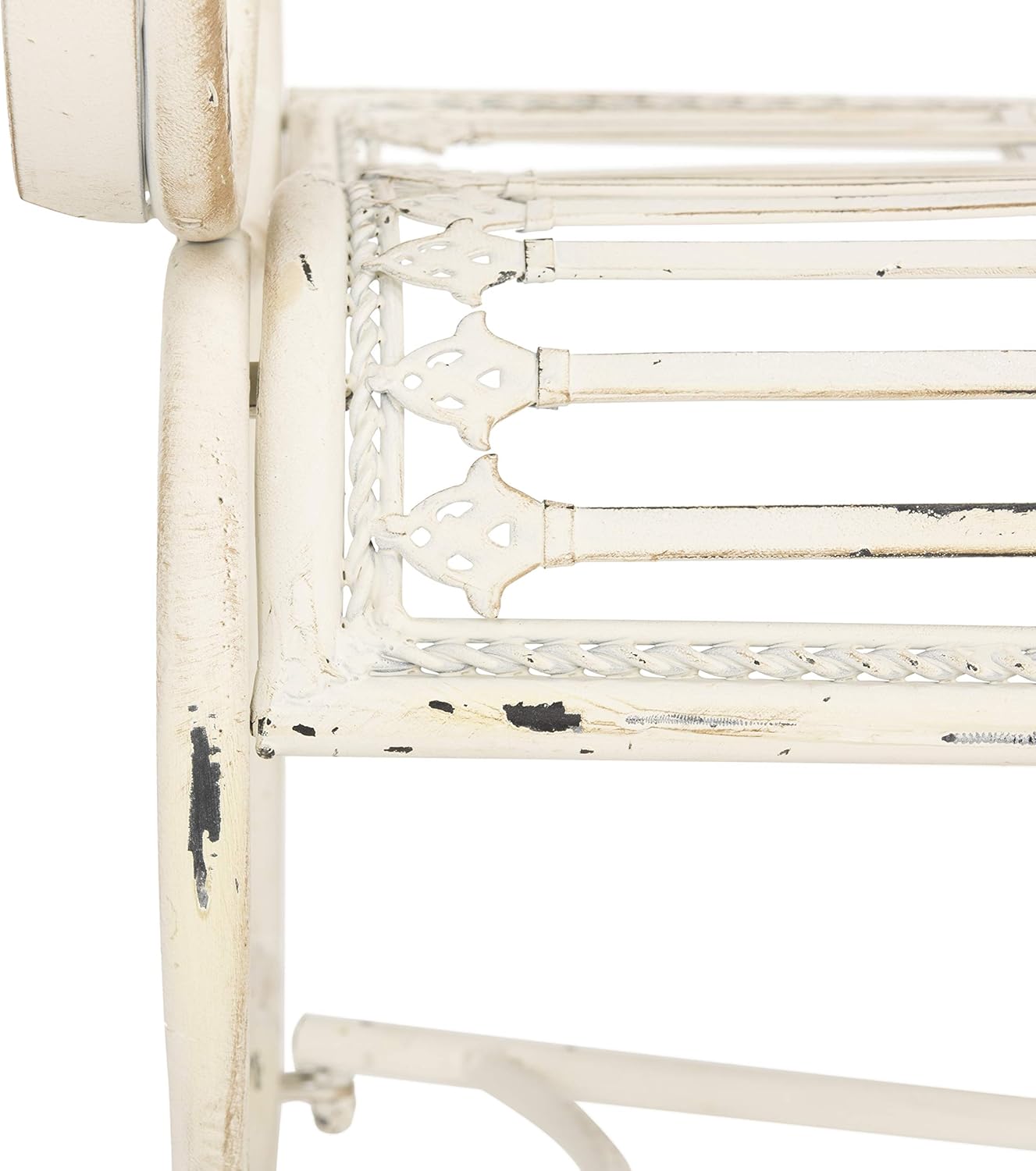 SAFAVIEH Outdoor - Abner Outdoor Iron Garden Bench - Antique White - Scrollwork Design - Ideal for Patio, Deck, Porch, Garden, 17" Seat Height (PAT5017A)
