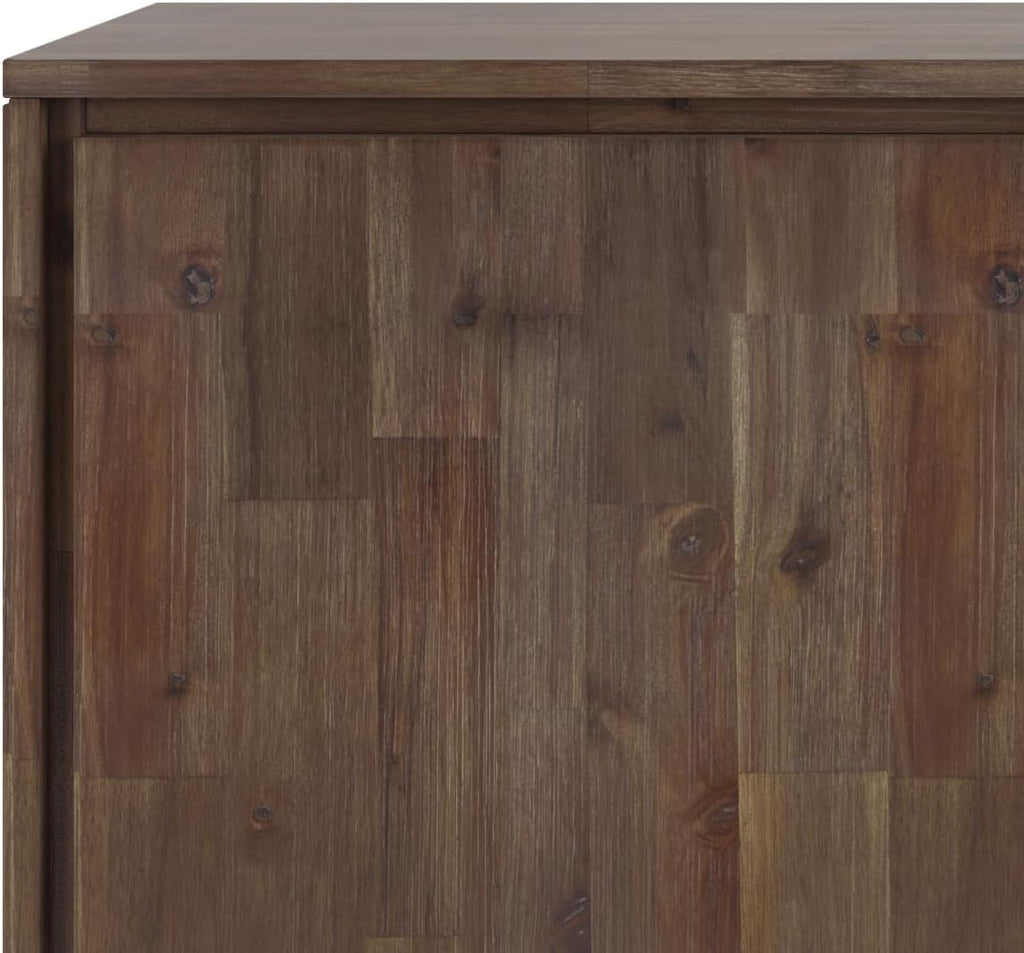 SIMPLIHOME Lowry Buffet - 60 inch Wide Solid Acacia Wood 3-Door Sideboard Buffet in Rustic Natural Aged Brown, Modern Industrial Cabinet for Dining Room with Metal Base and Adjustable Shelves