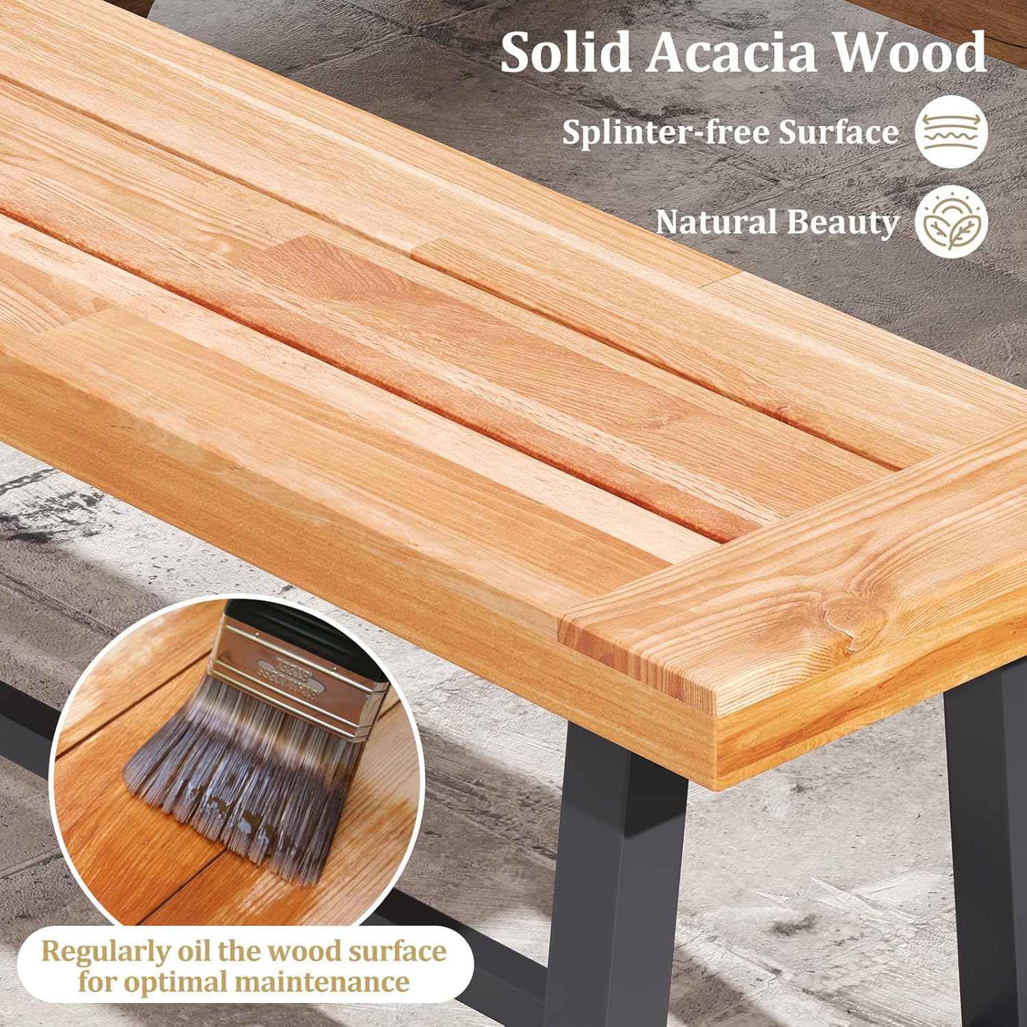 Tangkula 63 Inches Acacia Wood Outdoor Bench Set of 2, 3-Person Patio Bench with 800 lbs Weight Capacity, Outdoor Backless Bench with Heavy-Duty Metal Frame for Garden, Porch and Backyard