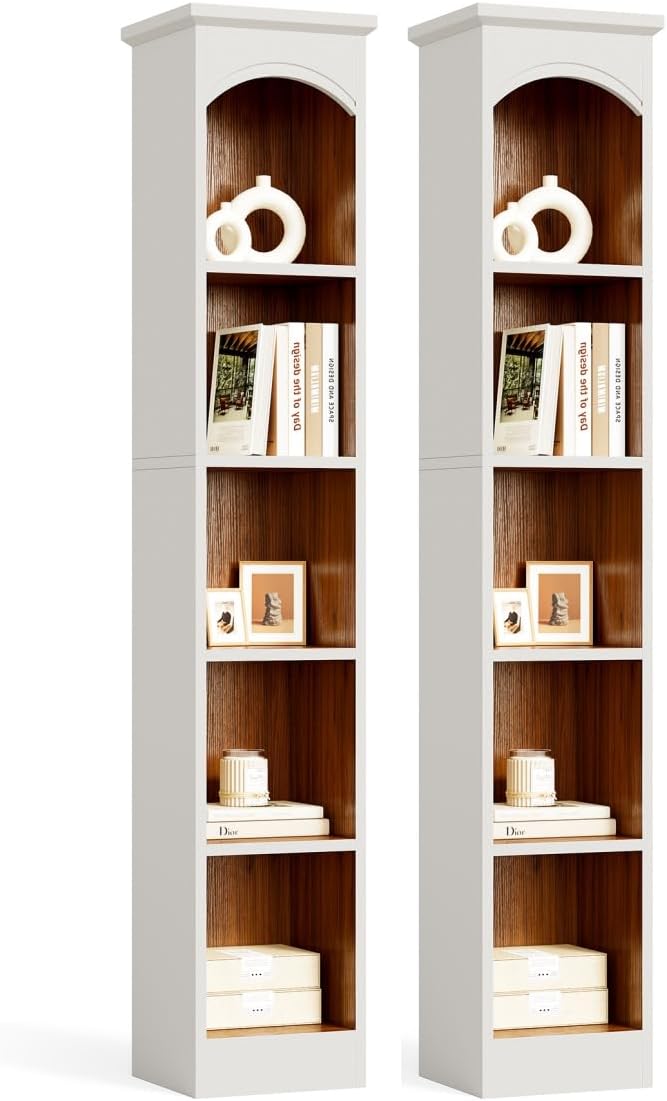 LITTLE TREE 70.9" Tall Bookshelf, 5-Tier Open Bookcase with Cubes, Bookshelves with Storage Space, Freestanding Narrow Bookcase for Home Office, White, 2 Pack
