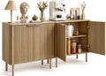 VEVOR Buffet Cabinet, Sideboard Cabinet with 2-Tier Storage, Coffee Bar Cabinet with Adjustable Shelves, Fluted Sideboard Buffet for Hallway, Entryway, Living Room, or Kitchen, Oak(2pcs)