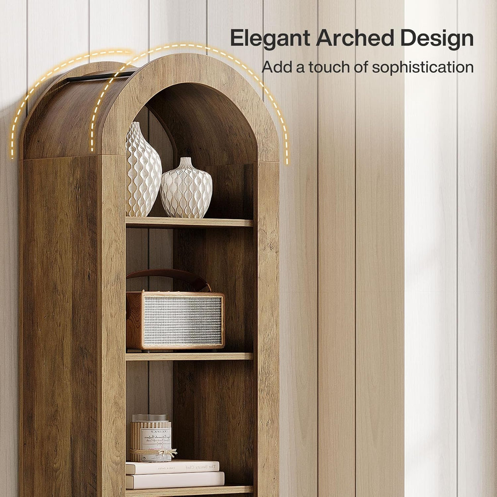 Tribesigns 74.8" Tall Arched Bookshelf, 6-Tier Narrow Open Bookcase, Floor Standing Corner Display Shelves Storage Organizer for Small Space, Home Office, Living Room (Rustic Brown, 1 PC)