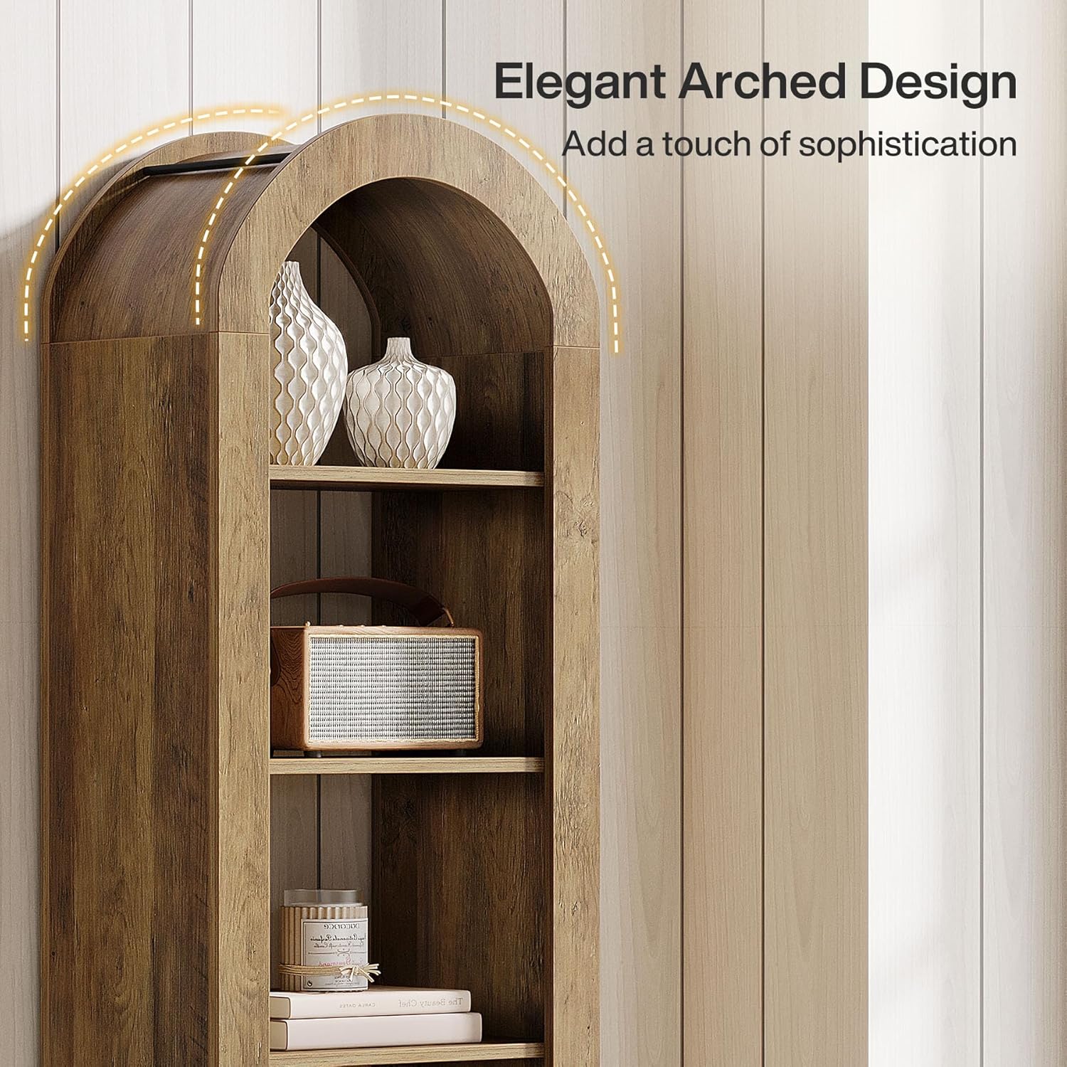 Tribesigns 74.8" Tall Arched Bookshelf, 6-Tier Narrow Open Bookcase, Floor Standing Corner Display Shelves Storage Organizer for Small Space, Home Office, Living Room (Rustic Brown, 1 PC)