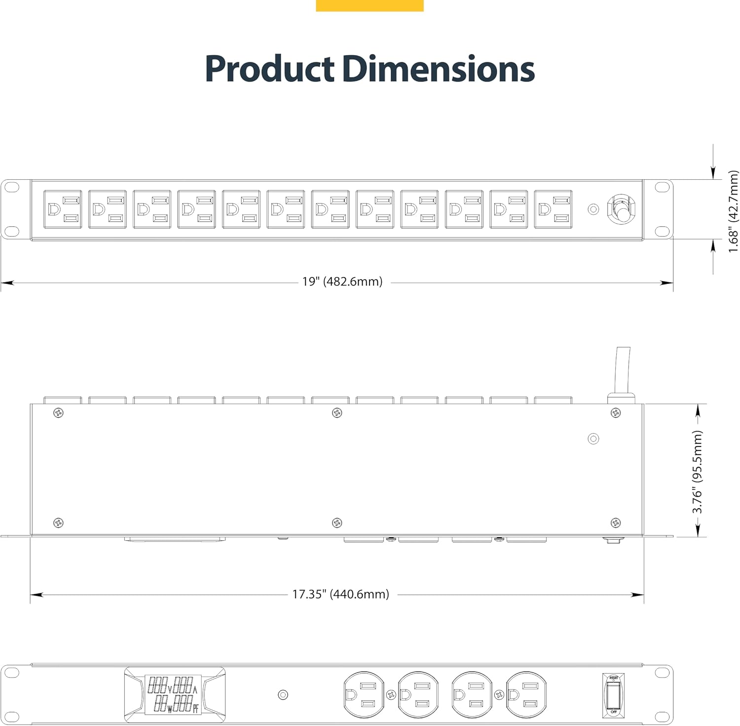 StarTech.com 16-Outlet Horizontal Rack Mount Metered PDU, 1U Server Power Strip w/Surge Protector, 8ft/2.4m Power Cable, TAA