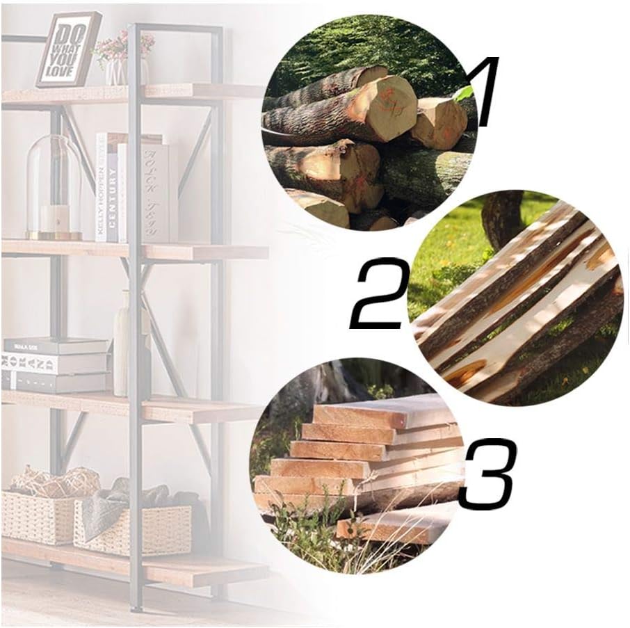 HSH Industrial 4 Tier Solid Wood Bookcase, Real Natural 4 Shelf Rustic Wooden and Metal Bookshelf, Farmhouse Open Vintage Etagere Book Shelf for Office Living Room Bedroom Storage, Distressed Brown