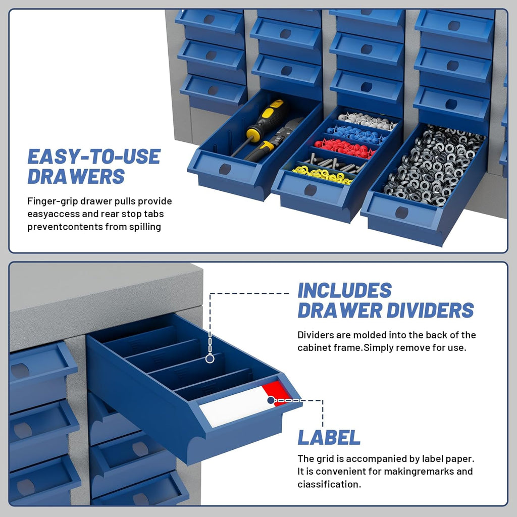 40-Drawer Parts Storage Cabinet – Multi-Purpose Organizer for Screws, Bolts, Nails, Craft Supplies, Legos, Makeup & Tools – Compact Plastic Drawer Unit for Garage, Workshop, Classroom & Home