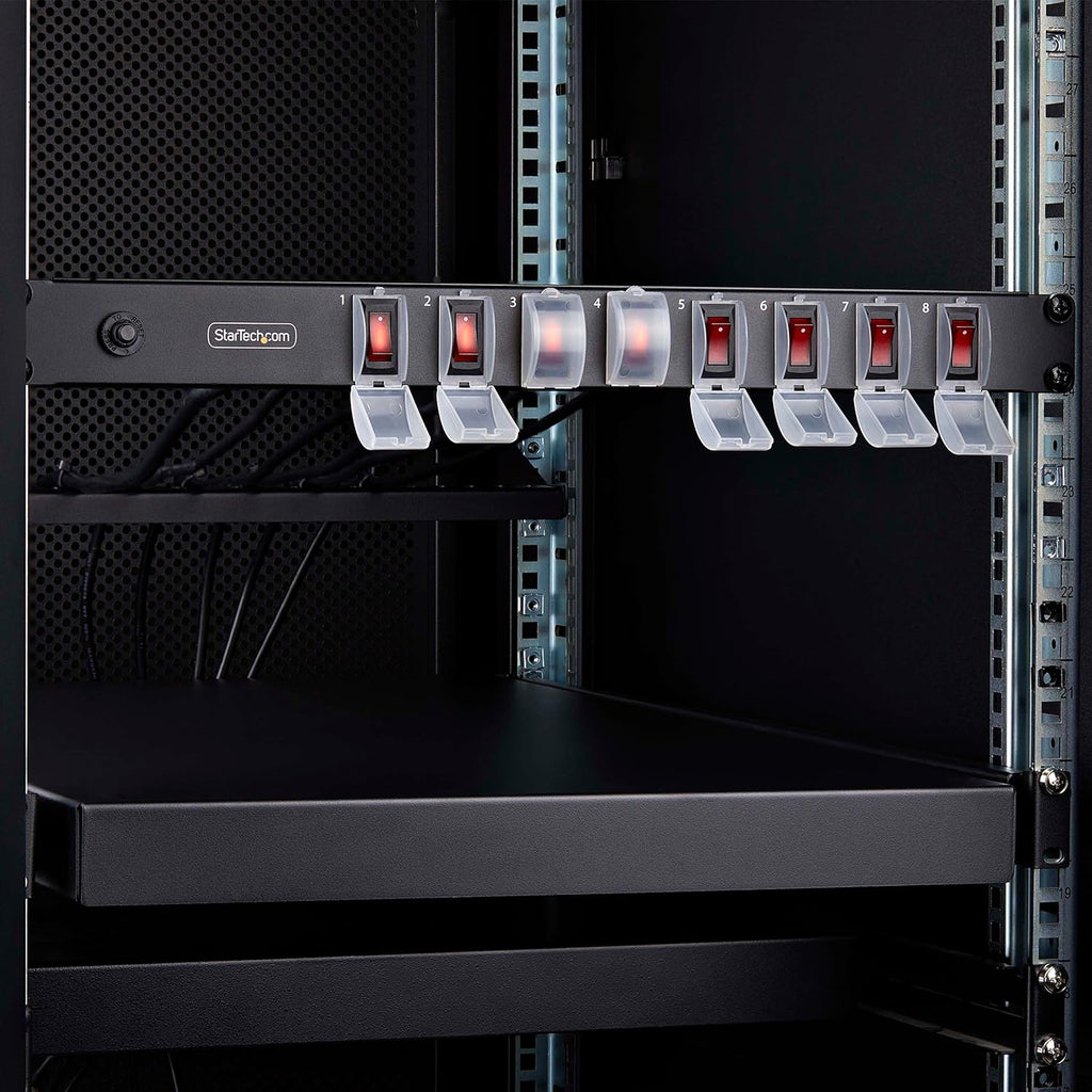 StarTech.com 8-Outlet Horizontal Rack Mount PDU, 1U Power Strip, Outlet On/Off Switches, 15A Breaker, 8ft/2.4m Cord NEMA 5-15, TAA