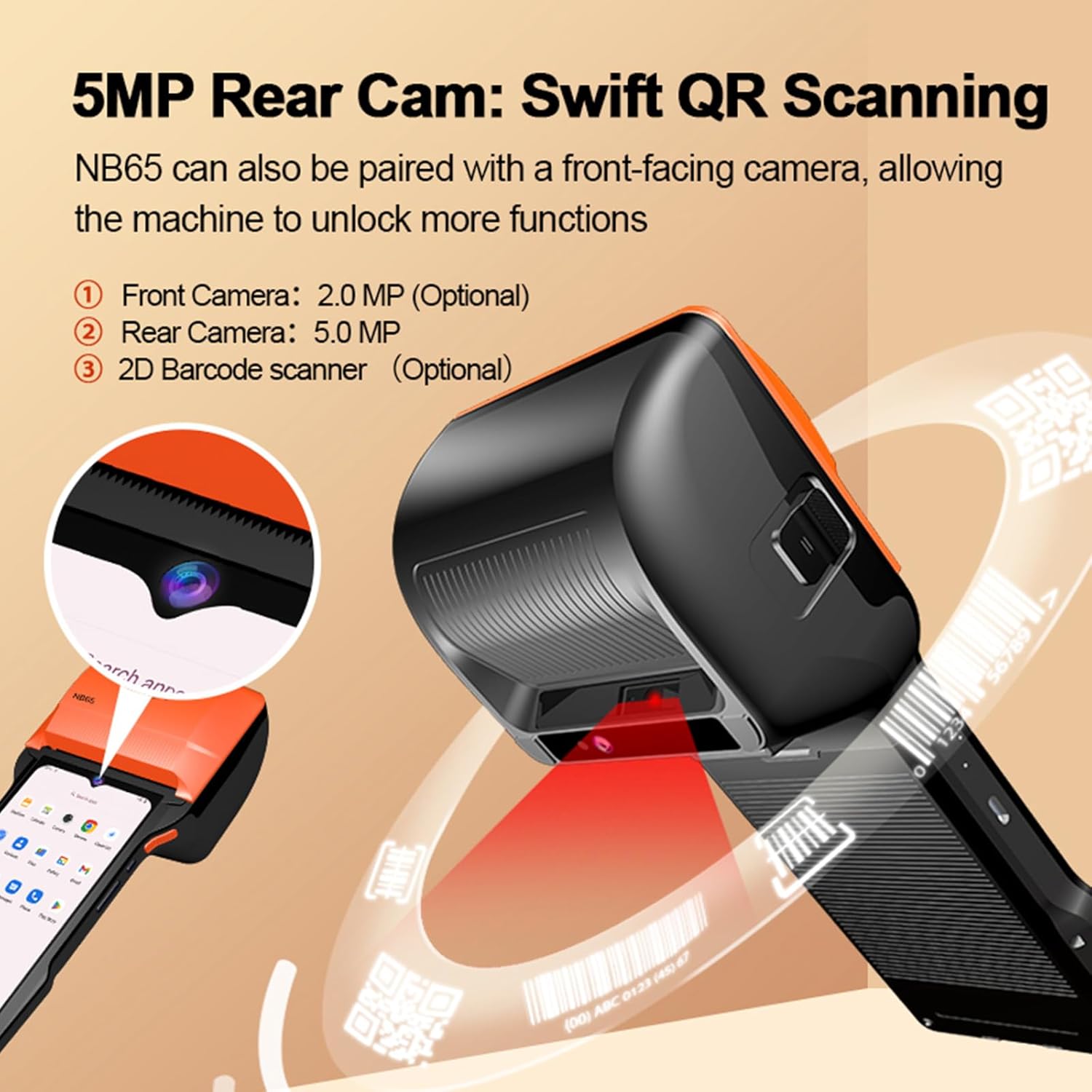 Alacrity Handheld POS PDA Android 14 Receipt Printer 3GB+32GB 1D 2D Barcode Scanner, Wifi/Gps/BT/4G Full Network Connection, 6.5" Touchscreen 80mm Width Thermal Label Printing 6400mAh Battery and NFC