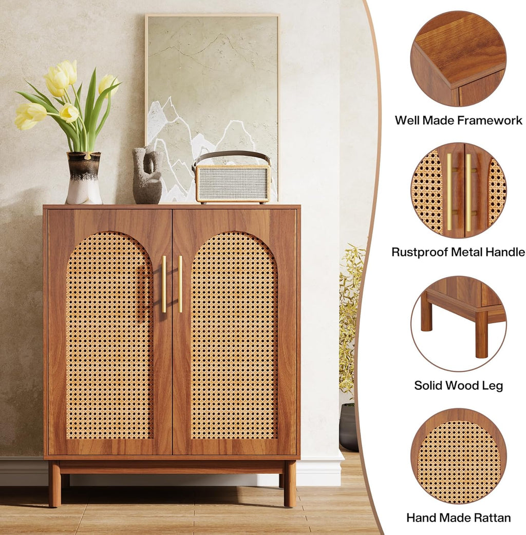Tribesigns Set of 2 Rattan Sideboard Buffet with Storage, 59 Inch Accent Cabinet with Doors, Storage Cabinet for Dining Room, Living Room, Kitchen, Caramel Brown