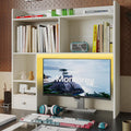 ChooChoo Desktop Bookshelf with Lights, 36.4" Tall Countertop Desk Hutch with 5 Shelves and 1 Drawer for Computer Desk, Desk Shelf Organizer for Dorm Office Home,White