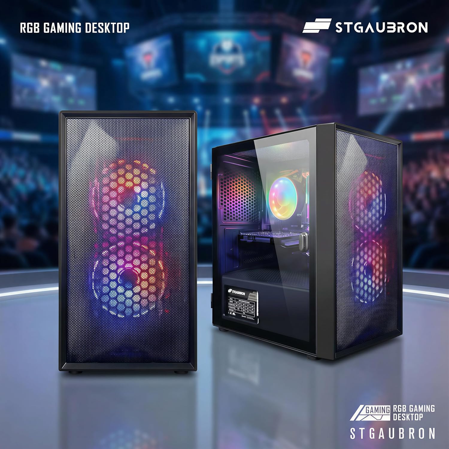 STGAubron Gaming PC Computer Desktop, Intel Core i5 up to 3.6G, Radeon RX 550, 16G RAM, 512G SSD, WiFi 6, BT 5.0, RGB Fan x2, Windows 11 Home