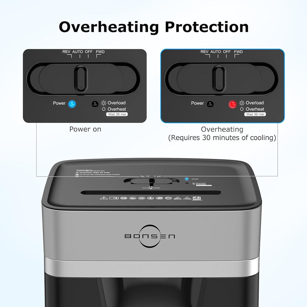 BONSEN 14-Sheet Paper Shredder for Home Office, Heavy Duty Cross Cut Shredder with 5.3 Gal Pullout Bin, Quiet Shredder for CDs/Credit Card/Staple, P-4 Security, Anti-Jam System