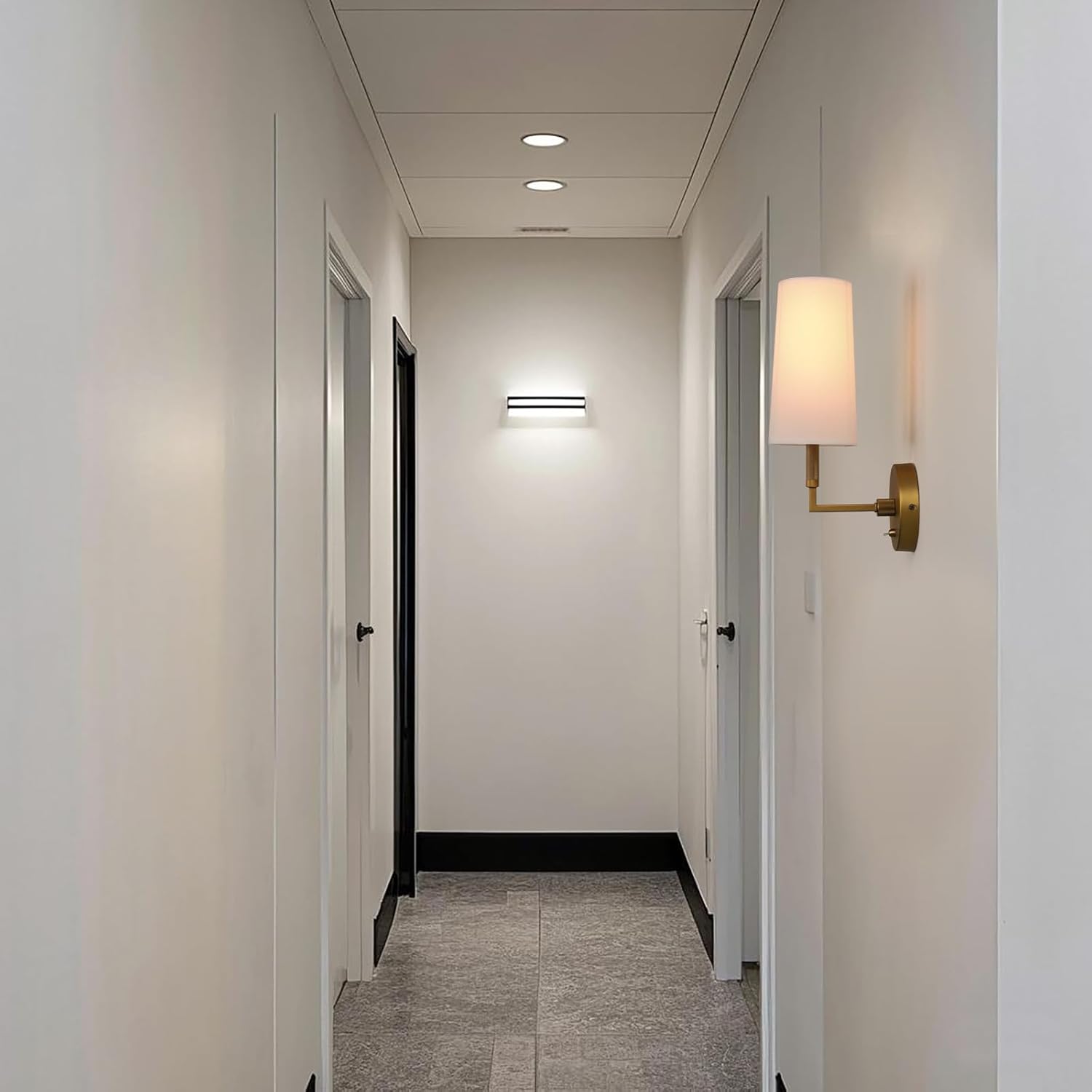 Brass Wall Sconces Set of Two, Hardwired White Fabric Shade Wall Lamps, Bathroom Vanity Lights Fixture with Switch, Indoor Wall Lights for Bedroom Living Room Corridor