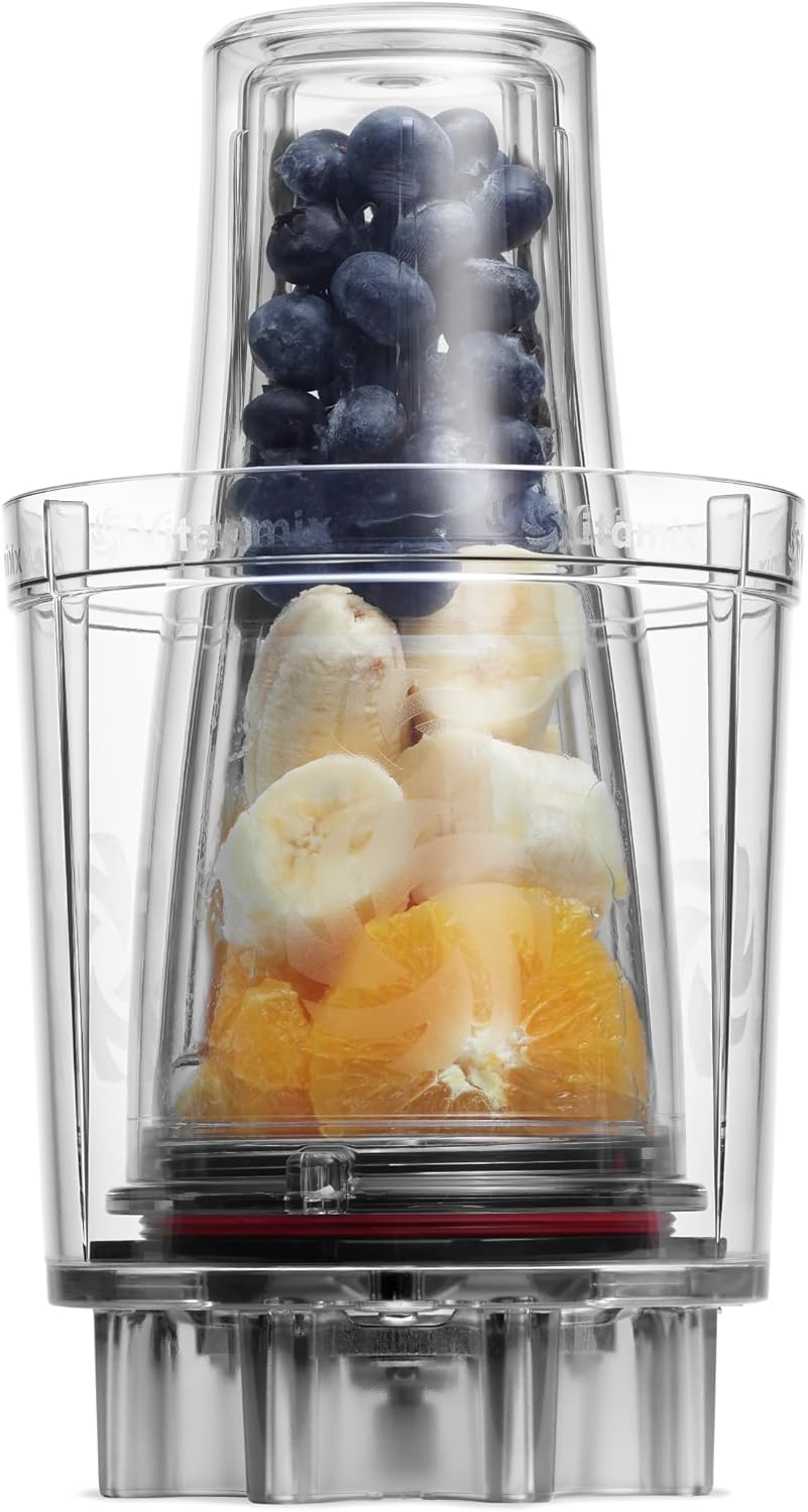 Vitamix Personal Cup Adapter, BPA-Free, Dishwasher-Safe, Two 20-Ounce Blender Cups, Two Lids, and One Blender Adapter with Stainless-Steel Blades, Not Compatible with Ascent or Venturist Series