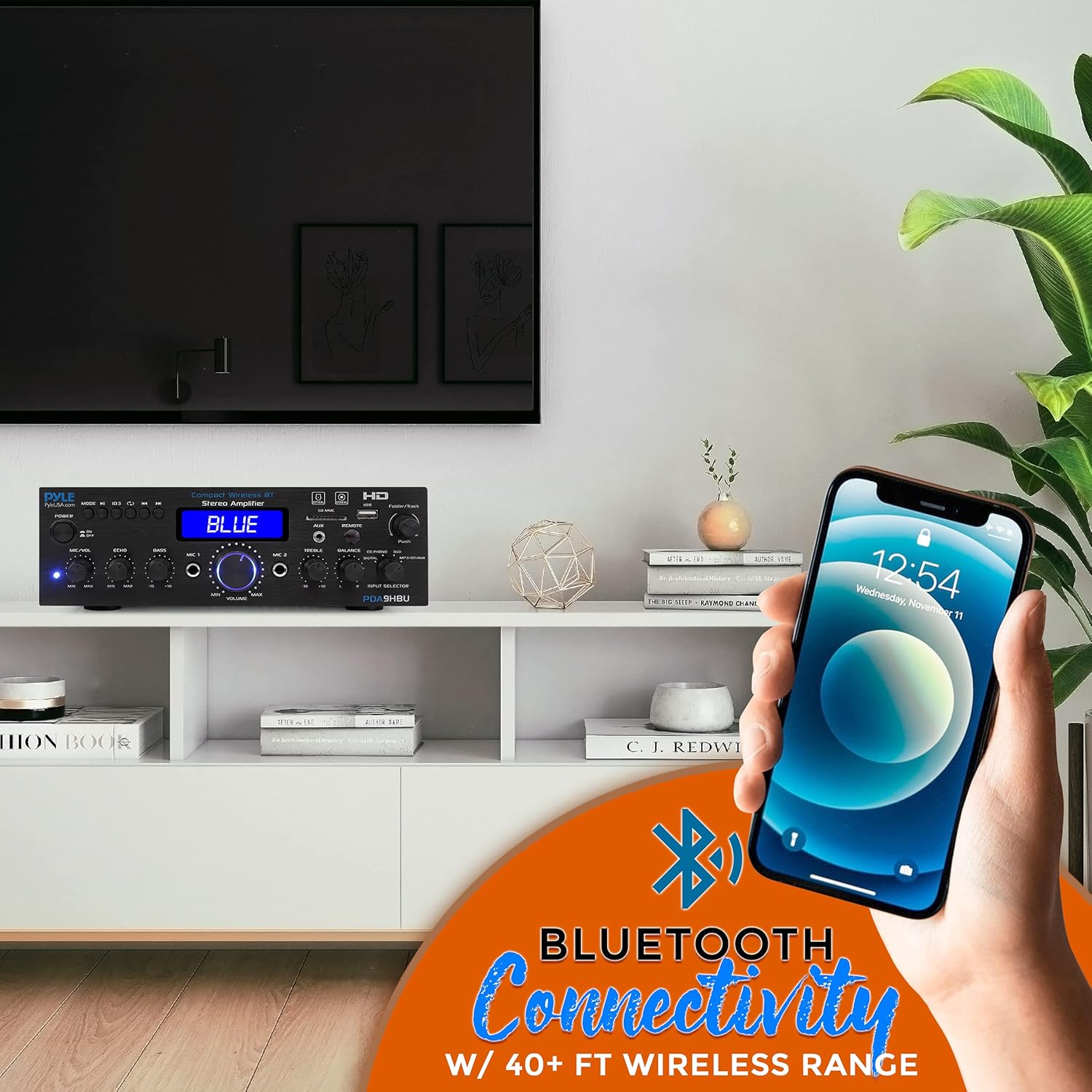 Pyle Wireless Bluetooth Home Stereo Amplifier - Multi-Channel 200 Watt Power Amplifier Home Audio Receiver System w/HDMI, Optical/Phono/Coaxial, FM Radio, USB/SD, AUX, RCA, Mic - Remote -PDA9HBU.5