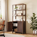 VINGLI Bookcase with Fluted Doors, 71" Wood Storage Cabinet with Adjustable Shelves, 6-Tier Display Cabinet Bookshelf for Study, Living Room, Home Office, Kitchen Pantry, Walnut