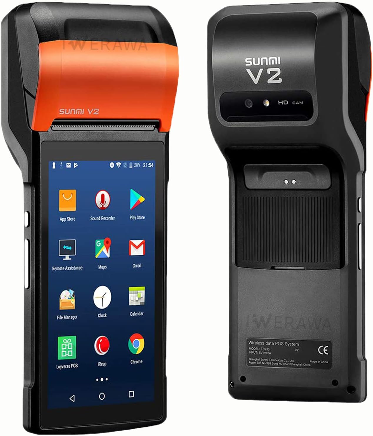 Mobile POS Printer SUNMI V2 POS Terminal with 58mm Thermal Receipt Printer, Speaker, Cam, Barcode Scanner in One Handheld PDA Printer, Compatible with Loyverse iREAP CashStock for Sales Retail Print