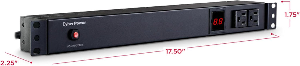 CyberPower PDU15M2F12R Metered PDU, 100-125V/15A (Derated to 12A), 14 Outlets, 1U Rackmount, 15 Foot Power Cord