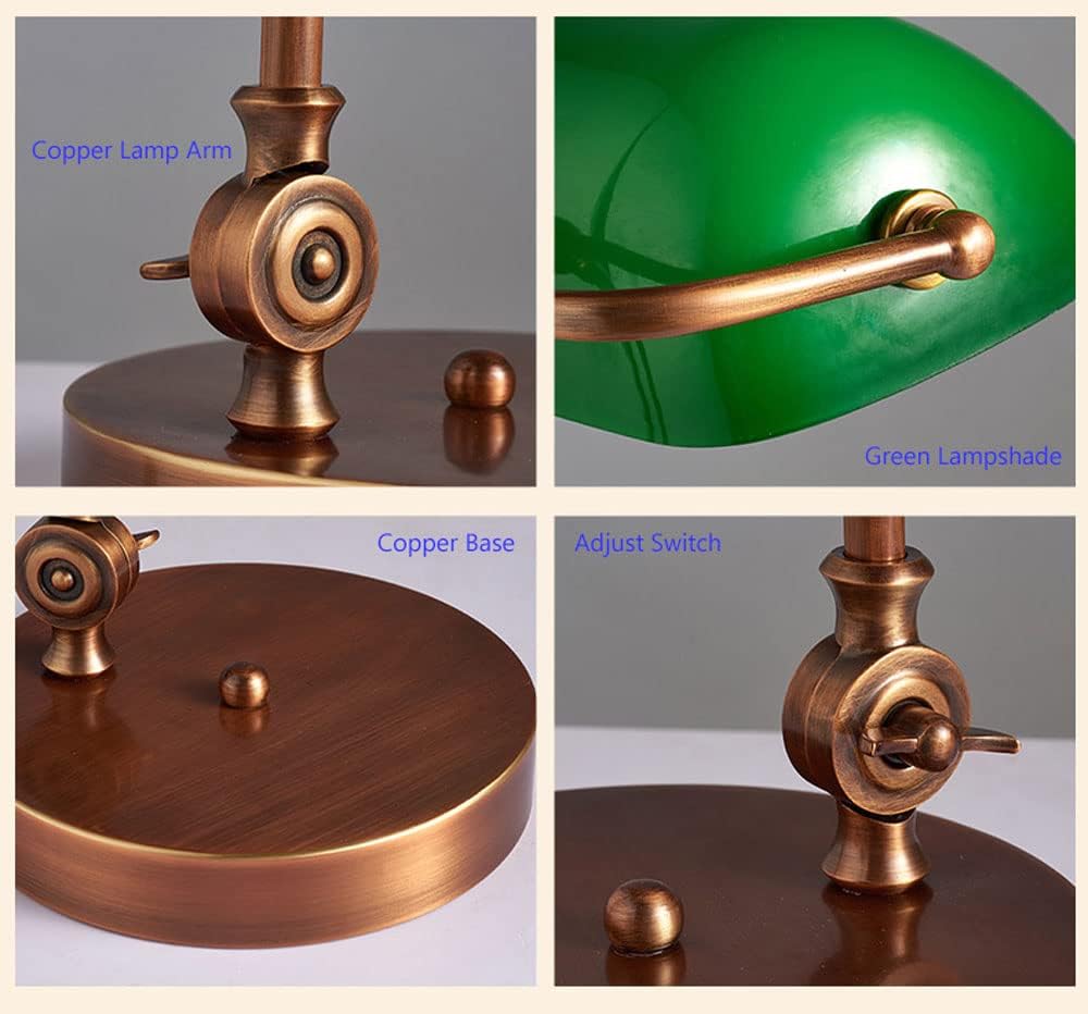 Green Bankers Deskp - Traditional Wood Table Light with Green Glass Shade - Antreadingp for Home & Office - Elegant Lightifixture (Tyg)